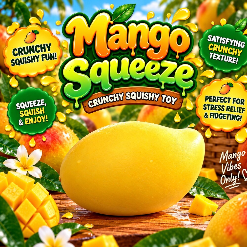 Mango Squeeze Crunchy Squishy Toy Yellow Stress Relief Fidget